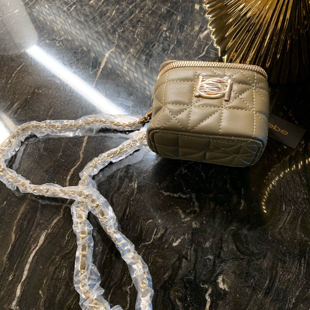 Bebe Quilted Mini Crossbody Bag in Gold and Cream - Picture 2 of 3